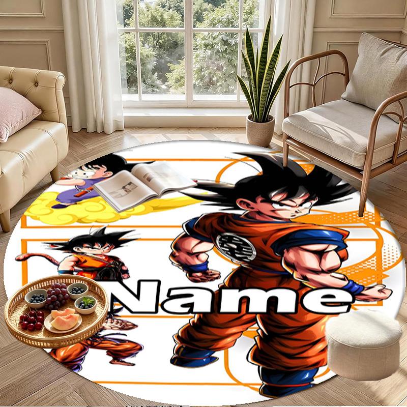 Custom Name Personalized Anime Print Round Rug, Versatile Home Decor Carpet, for Playroom, Apartment, Balcony, Entryway, Hallway Gift