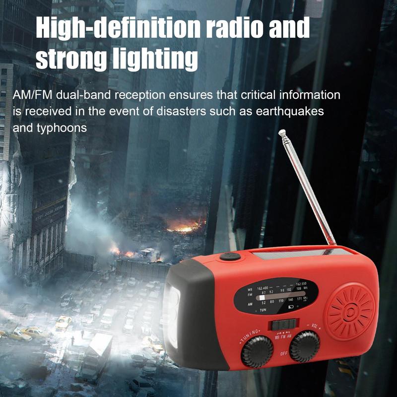 Weather Radio 3 Charging Methods Radio Flashlight AM/FM Radio Portable USB Solar Hand Crank Charging for Indoor Outdoor