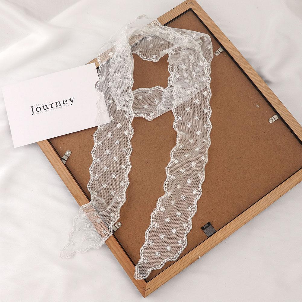 2026 New Ins Vintage White Lace Long Silk Scarf Women's Neck Scarf Y2k Narrow Hair Band Ribbon Head Wrap Decoration