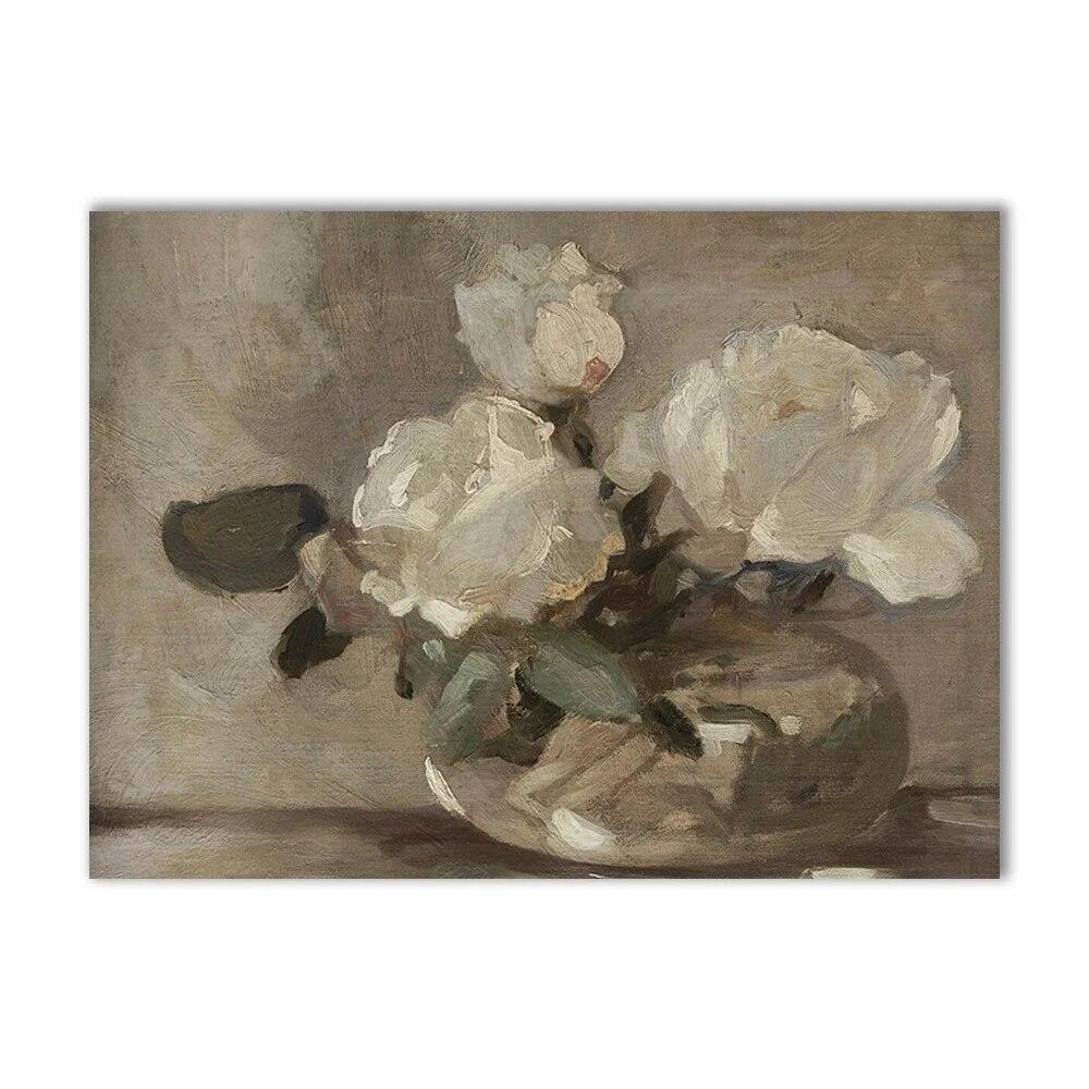 Vintage Gallery Wall Print Lake Cloud Landscape Flower Canvas Paintings Nordic Posters and Prints Living Room Home Decoration