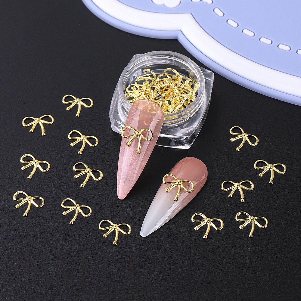 

3 Bottle Boxed Nail Accessories Gold Silver Rose Gold Hollow Metal Bow Classic Bow Decoration Girls Square Bottle Metal Bow 2026
