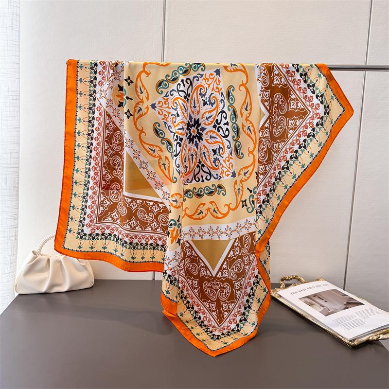 Szal z imitacji jedwabiu w stylu vintage, druk wysokiej jakości, duży, kwadratowy szal, szal jedwabny, szal na głowę, szalik ochronny na szyję, dekoracyjny szal damski