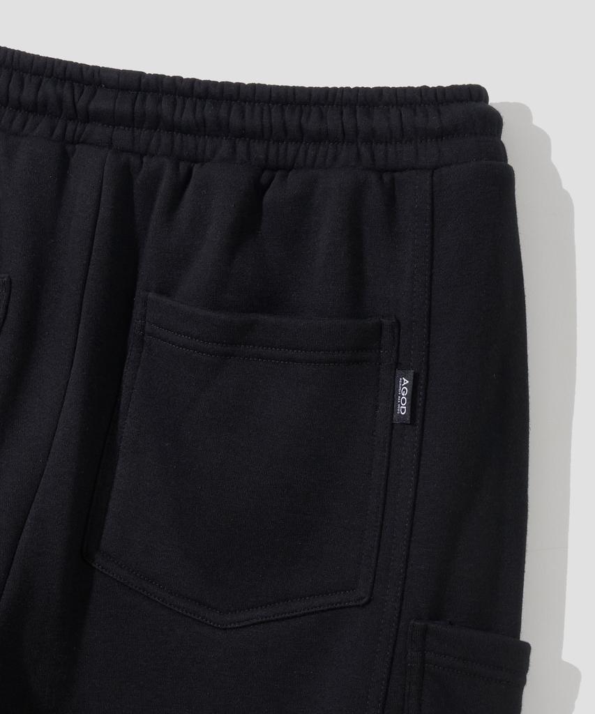 AGOD (Fleece-Lined) Side Big Pocket Wide Sweatpants [Black]