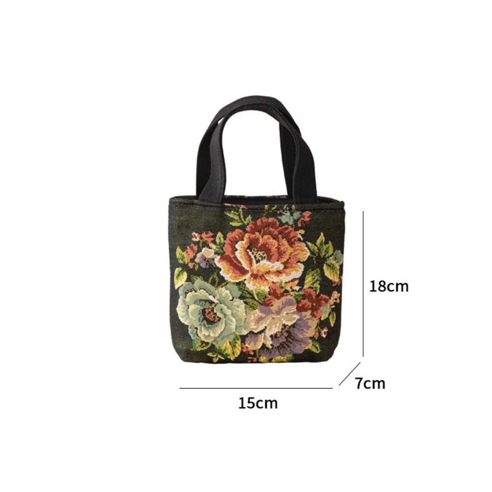 Creative Embroidery Canvas Bag Cute Cat Flowers Tote Bag Fashion Style Large Capacity Shoulder Traveling Pouch Handbag