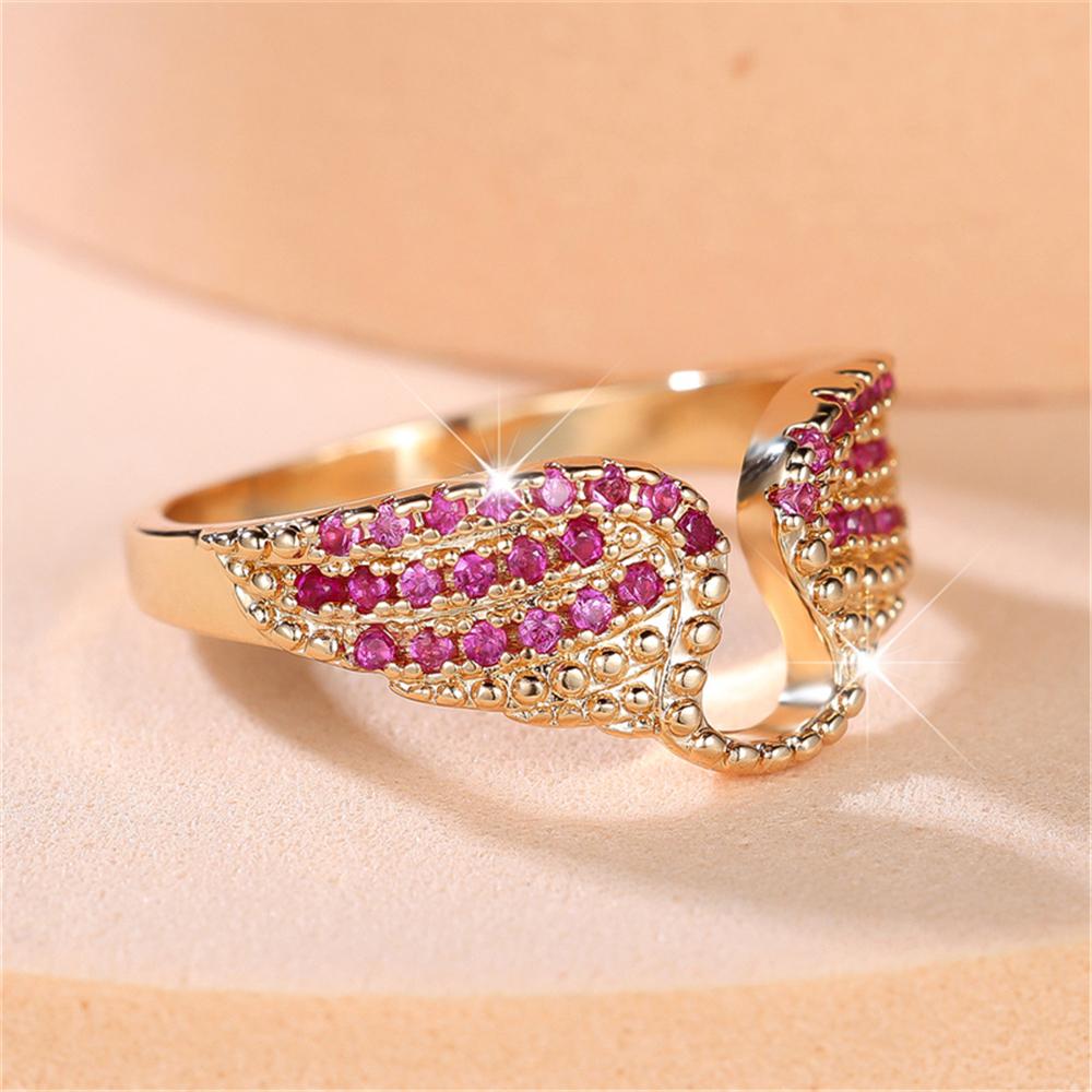 Trendy Crystal Rose Red Zircon Stone Vintage Gold Wedding Bands Engagement Rings For Women Men Minimalist Jewelry