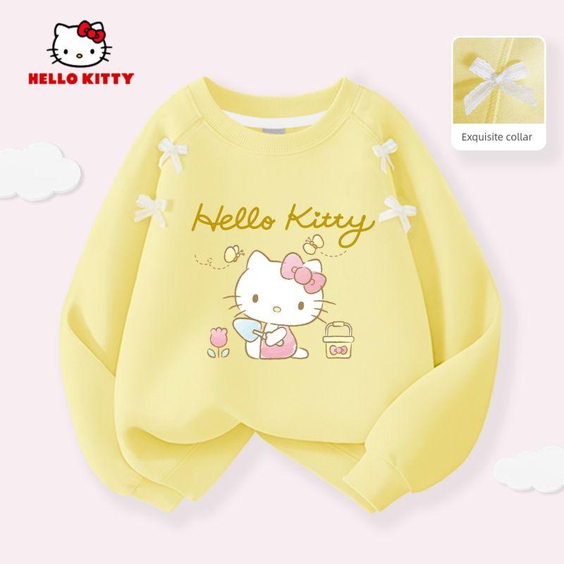 Hellokitty Girls  Yellow Sweatshirt with Bow, Sweet Girl s Clothing, Big Kids  Spring Outfit, Early Spring Wear for Children Tihua Garden Yellow 160