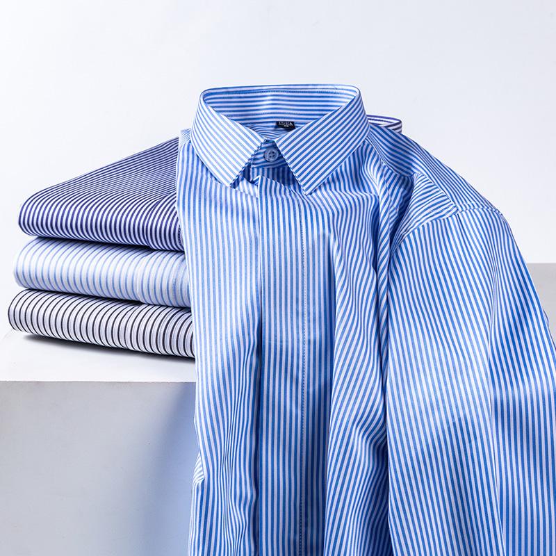 New Quality Anti-Wrinkle Men Shirt Long Sleeves Dress Shirts For Men Slim Fit Camisa Social Business Blouse Stripe Shirt 6XL 7XL