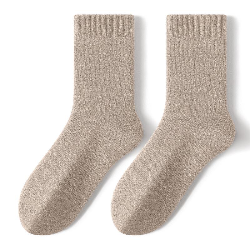 Men's Mid-calf Winter Warm High-elasticity Socks, Men's Socks, Anti-odor and Sweat-absorbing Solid Color Super Thick Wool Socks