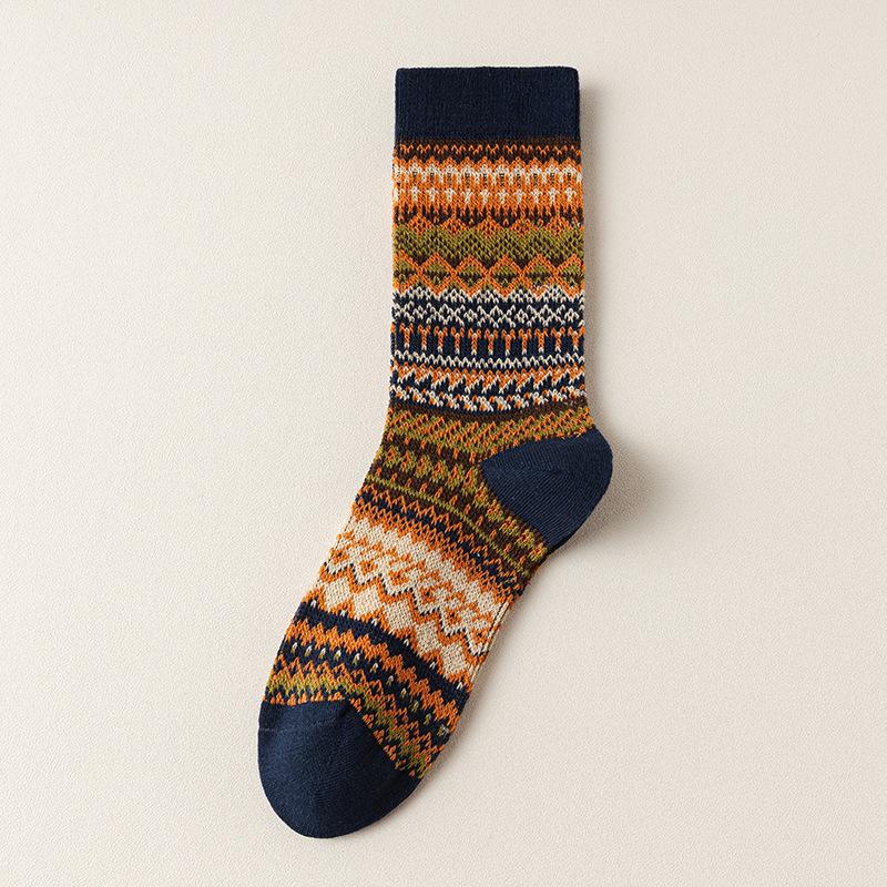 Women's Mid-Calf Retro Ethnic Socks - Double Needle, Anti-Pilling, Perfect for Autumn/Winter - Versatile with Short Boots
