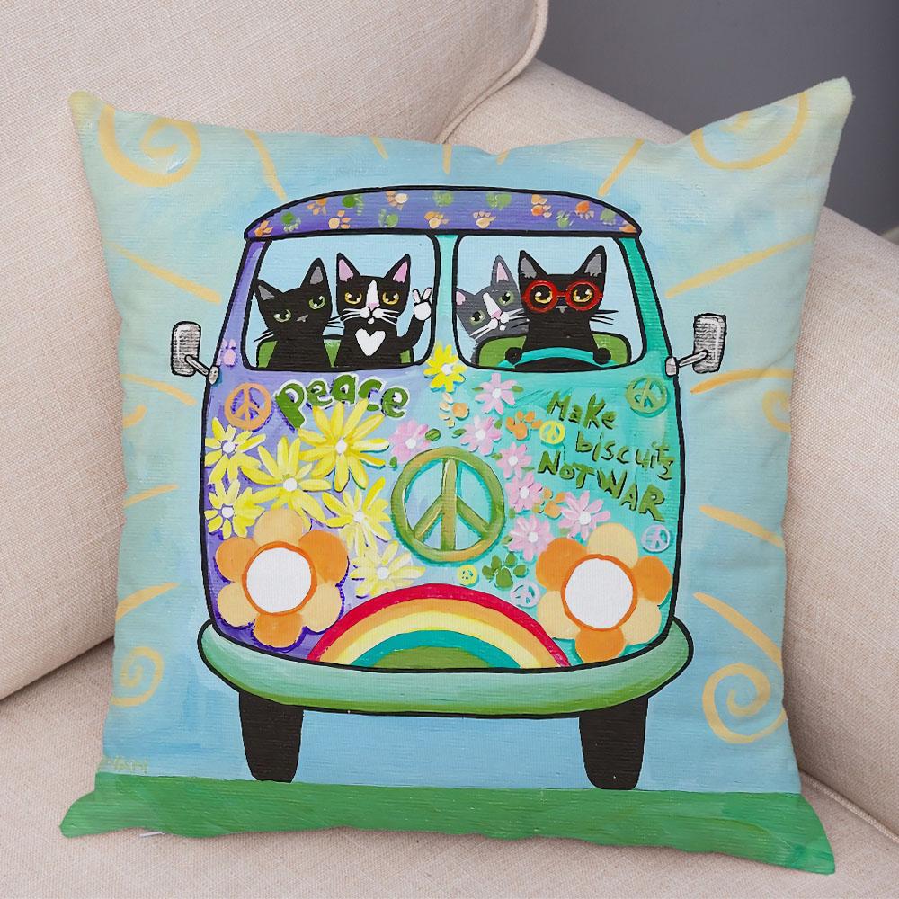 Bedroom Living Room Decorative Pillowcase Cushion Cover Pet Animal Cute Funny Cartoon Driving Cat Pillowcase