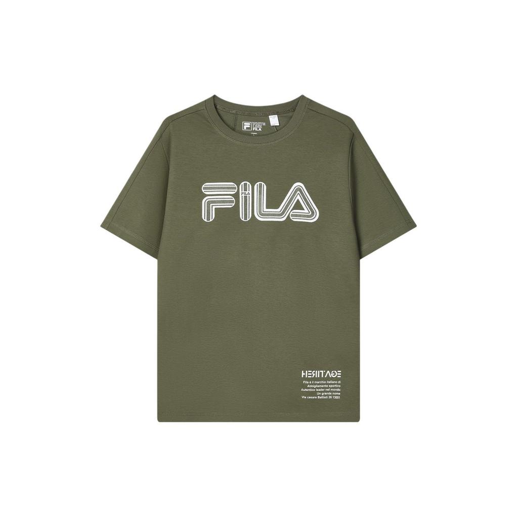 FILA Letter Logo Printed Round Neck Casual Short Sleeve T-Shirt Men Tops Banana-Coffee F11M418103F-DG
