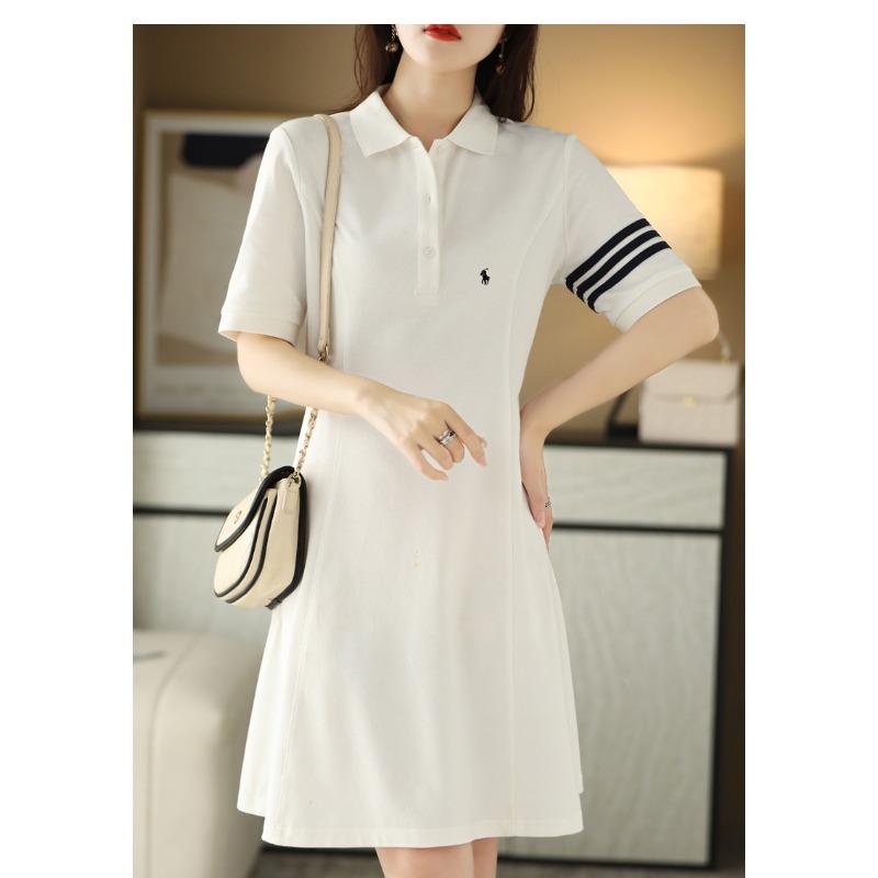 Latest Summer Embroidered Polo Neck Slim Mid-length Dress for Womens Trendyable Versatile Large Sling Skirt Cotton Thread Skirt