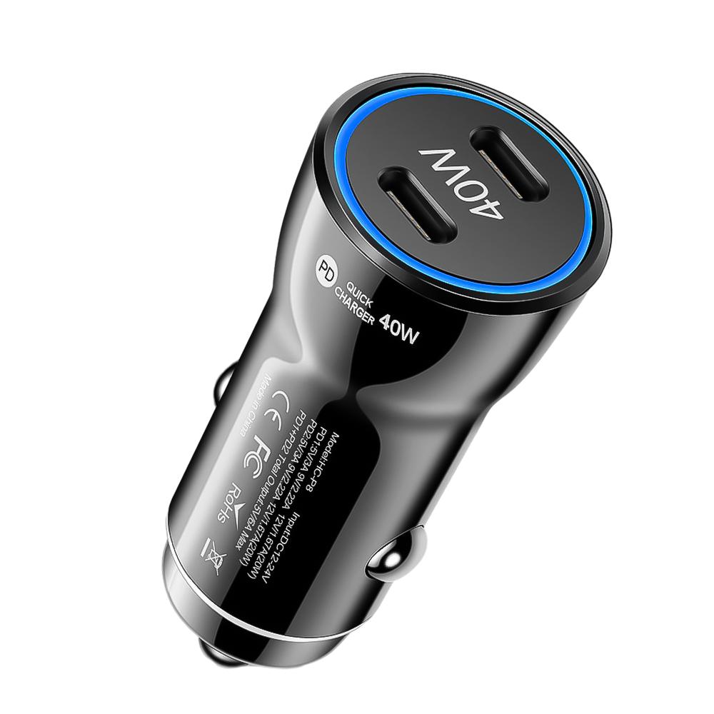 

Автомобильное зарядное устройство 40 Вт с двумя PD, универсальное, DC12-24 В, круглое, с двумя портами, быстрая зарядка, 5 В/3 А, автомобильный адаптер прикуривателя, автомобильные аксессуары