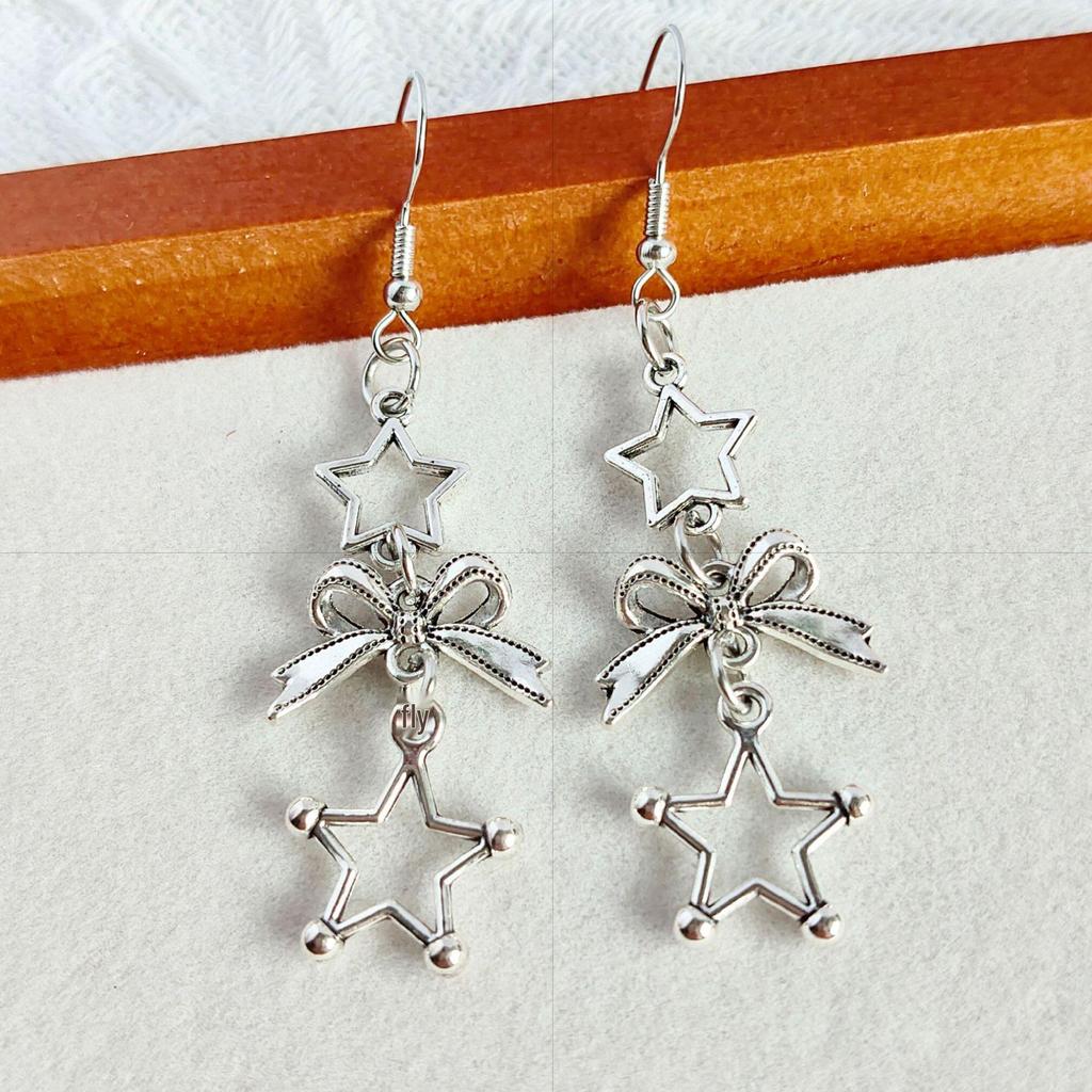 Niche Five-Pointed Star and Bow Heart Dangle Earrings