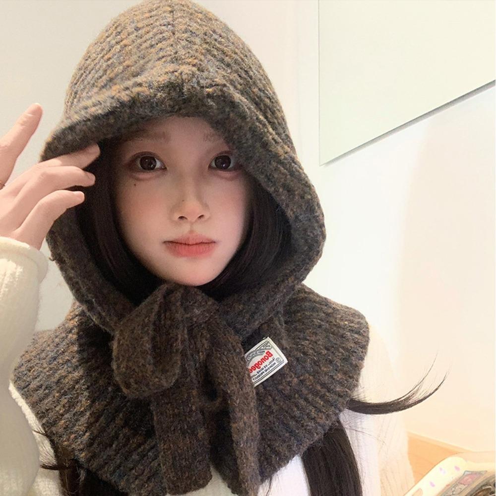 Integrated Shawl Balaclava Hats Winter Warm Beanies Caps Fashion Knitted Pullover Hat