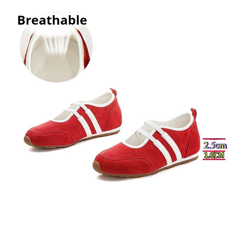 Genuine Leather Mary Jane Shoes with Inner Height Increase Flat Sole German Training Shoes Shallow Mouth Versatile Women's Shoes