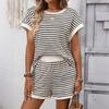 Completo da Donna Due Pezzi: Top a Maniche Corte Girocollo a Righe e Pantaloncini con Elastico in Vita, Abbigliamento Casual da Casa, Tessuto Morbido, Outfit Estivo
