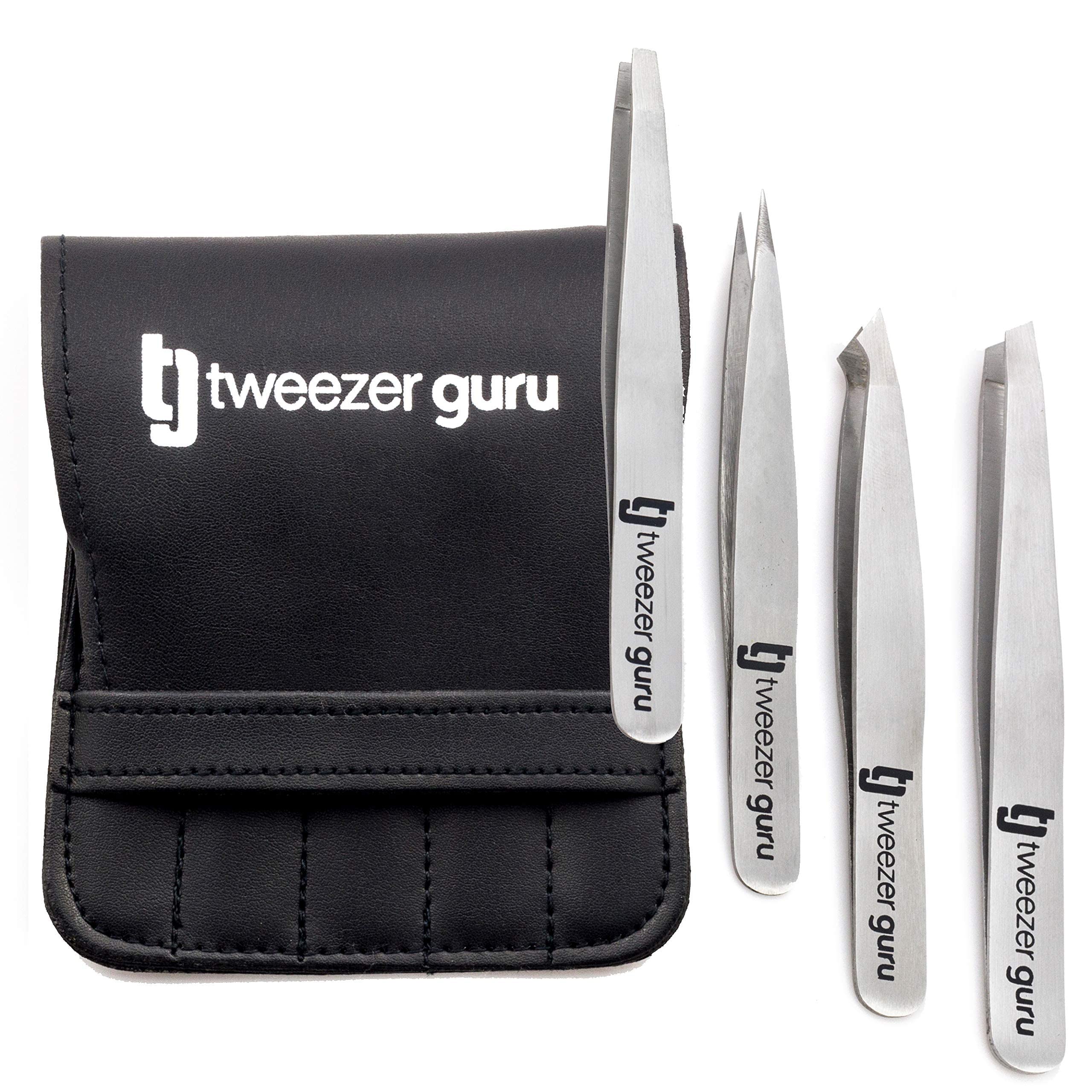 

TweezerGuru Precision Stainless Steel Tweezers for Nose and Dead Skin Removal Eyebrows, Hair, Beard, Splinters, Blackheads, (4-Pack) серебряный
