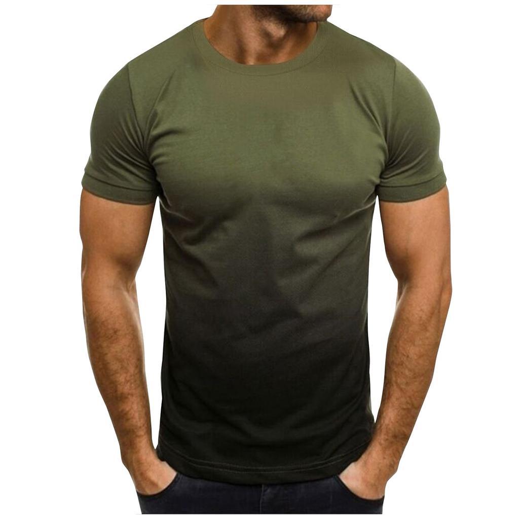 Men's Summer Gradient Color Round Neck Shorts Sleeve T-Shirt Men's Casual Fashion Loose T-Shirts