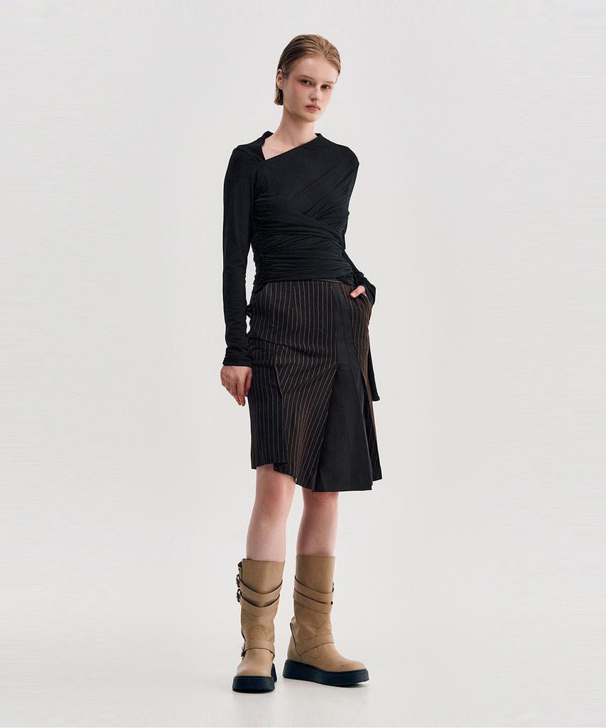 Kimjisu Multi-Tie Draped Jersey Top _ Black
