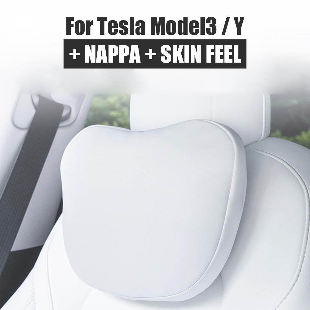 Coussin de nuque en cuir floqué pour siège auto Tesla Model 3 Y, coussin de nuque doux à mémoire de forme, appui-tête de haute qualité, soutien lombaire