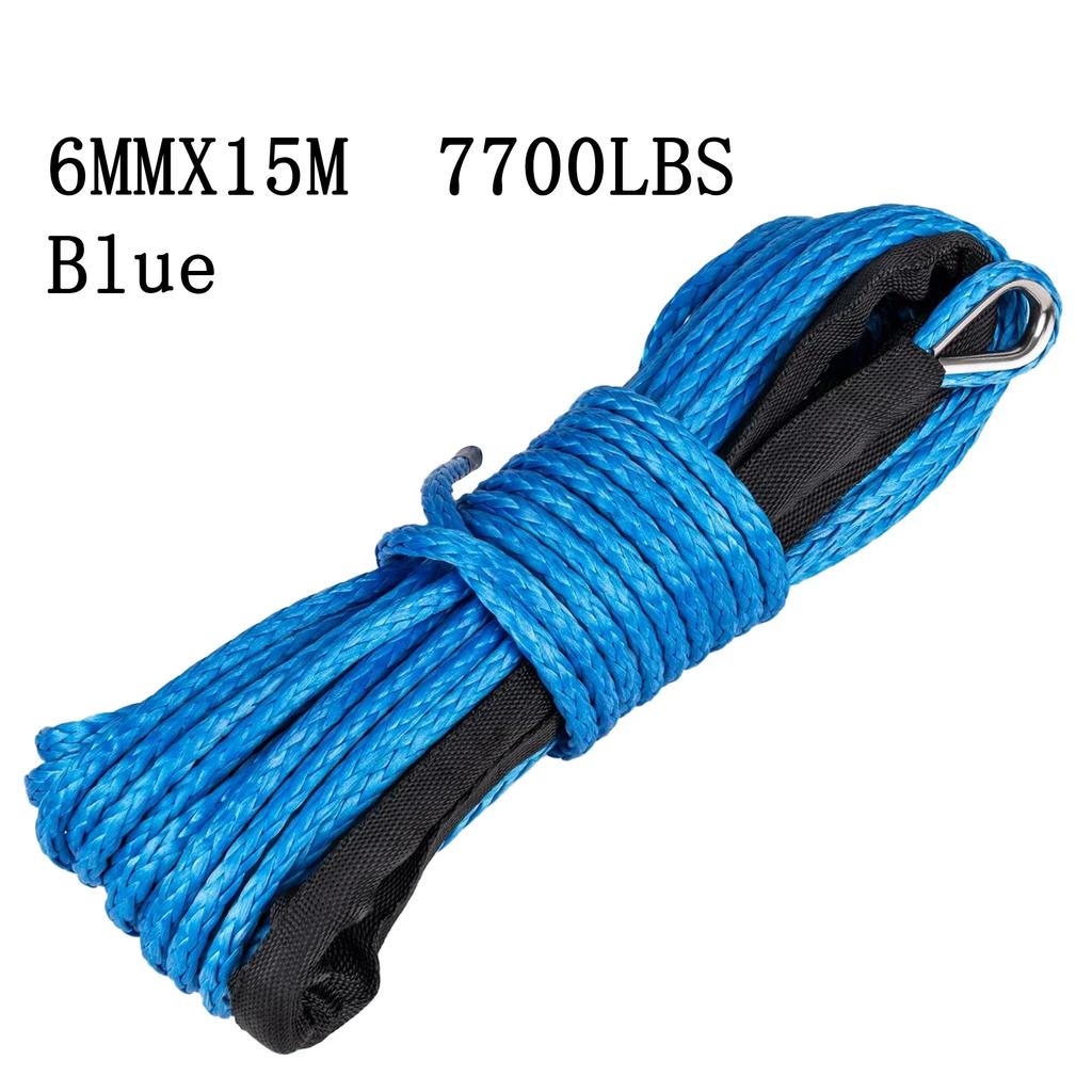 For Best Sport 6mm X 15m 7700LBs Synthetic Winch Line Cable Rope with Black Protecing Sleeve