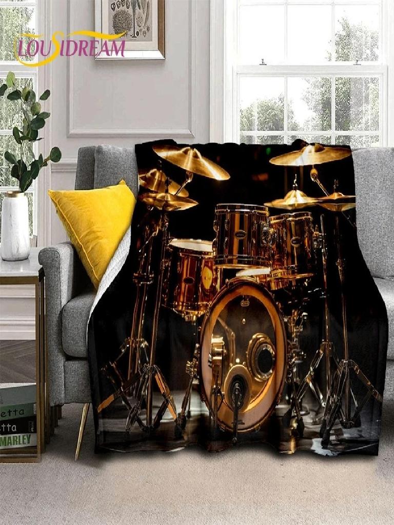 D Drum Set Throw Blanket Music Theme Soft Warm Blanket for Bed Sofa Bedroom Picnic Home Textile Decor