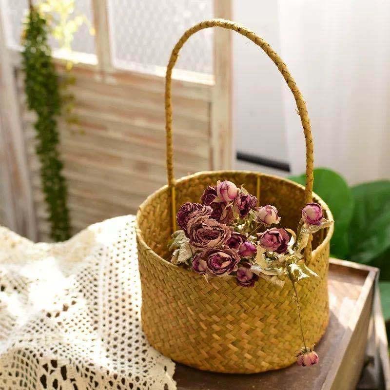 Flower basket rattan hand-held basket straw bamboo weaving hand-inserted flower basket simulation small flower basket plant basket