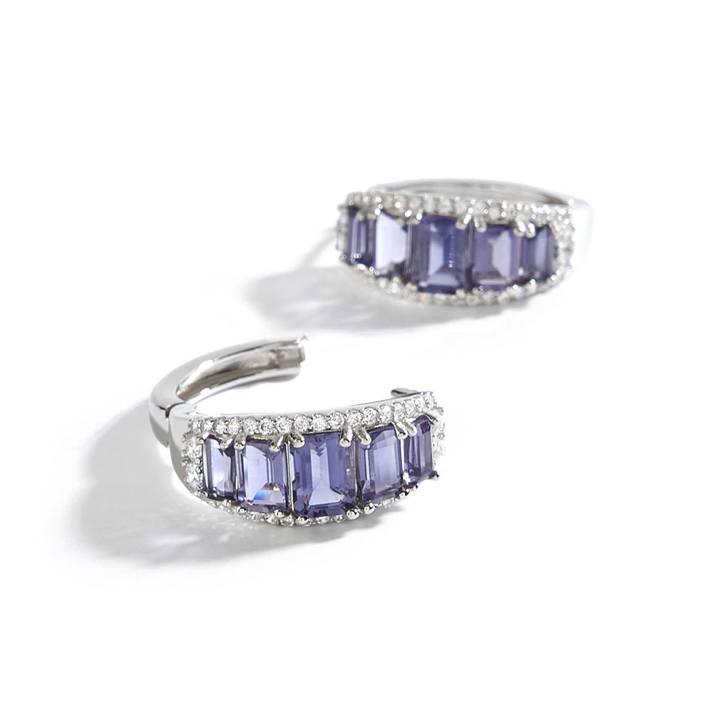 925 sterling silver women's clasp earrings natural octagonal iolite real gemstones Classic design fine jewelry for birthday wear