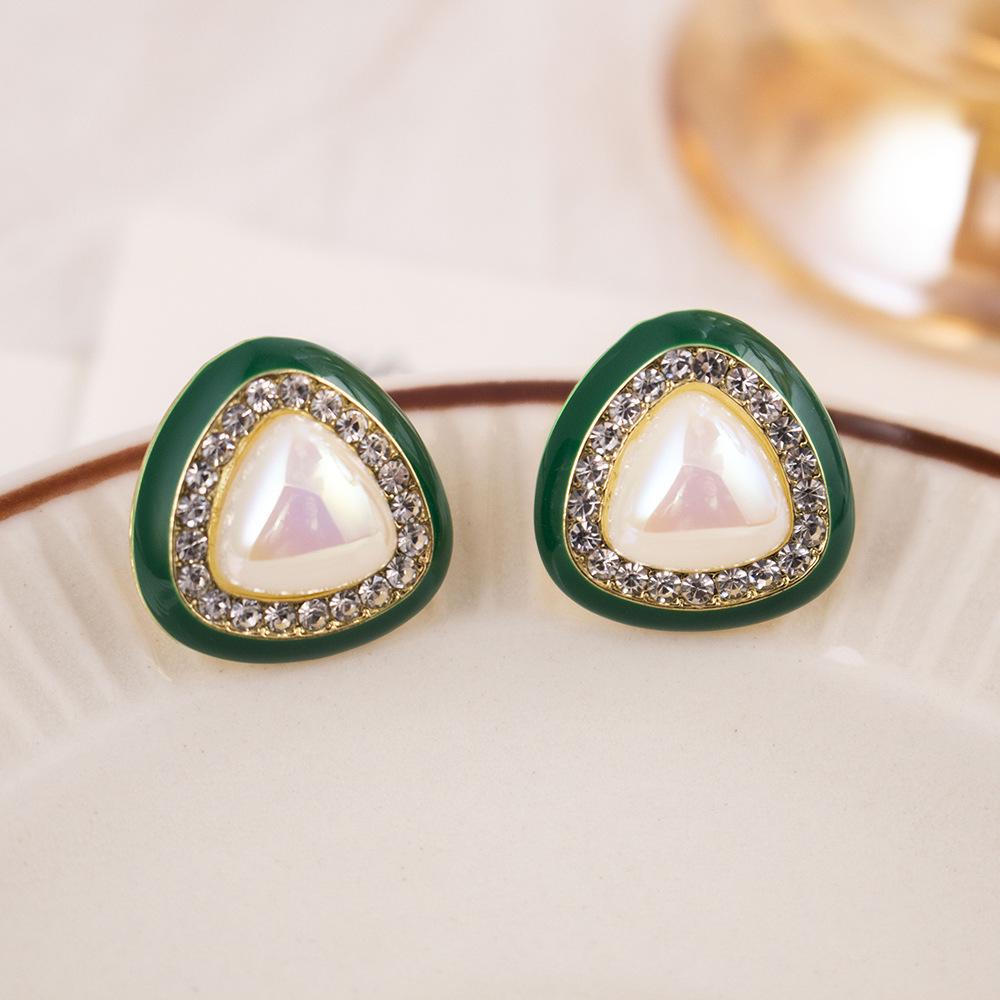High-Grade Green Floral Pearl Earrings - Silver Needle Lily of the Valley and Tulip Design