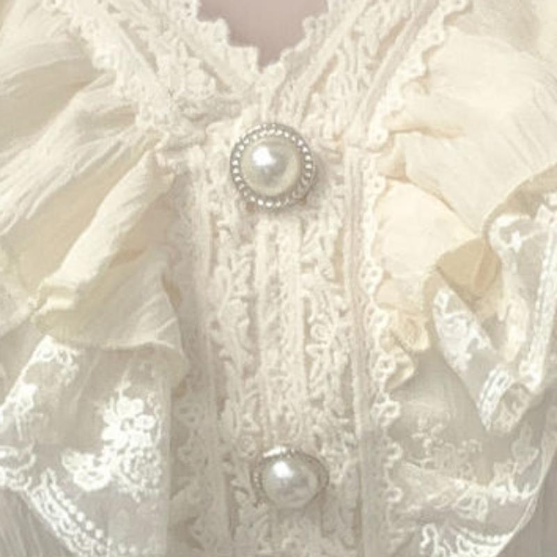 Female Summer Solid Colour Casual Short-sleeved T-shirt Fashion Lace Ruffle Top Temperament Sweet Chiffon V-neck Shirt