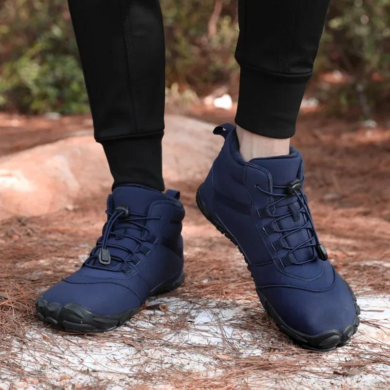 Snow Boots Women Men Sneakers Barefoot Waterproof Winter Warm Running Shoes Non-Slip High-top Padded Hiking Ankle Shoes 2024