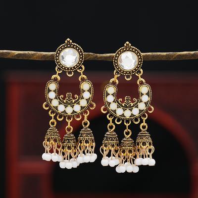 Vintage Indian Bird Lantern Lantern Fringed Stud Earrings Women's Exaggerated Personality Temperament Earrings Tibetan Earrings