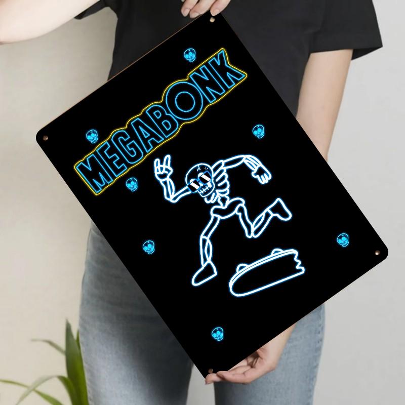 

Neon Style Skeleton Skateboard Pattern Metal Tin Sign Home Decor Wall Art Modern Pop Culture Decoration 20x30cm（7.8x11.8inch）