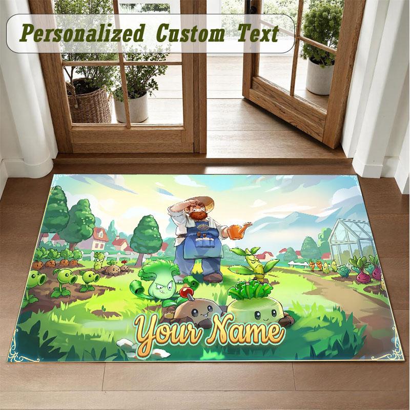 Crystal Velvet Square Rug Custom NamePlants vs. Zombie Pattern Non Slip Home Floor Decor Rug