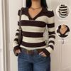 European AW 2026 Retro Knitwear: Women's Striped Lapel Slim Fit Sweater