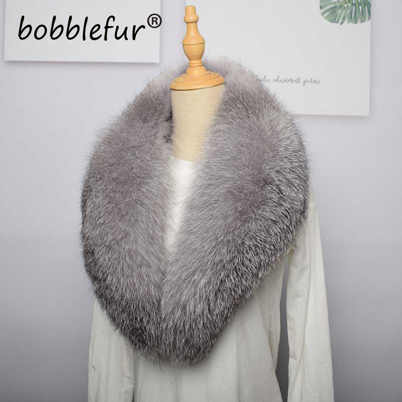 MWFur Silver Fox Fur Collar Scarf Winter Women Fluffy Neck Warmer Fashion  Hand Made Winter Scarf Fur Collar