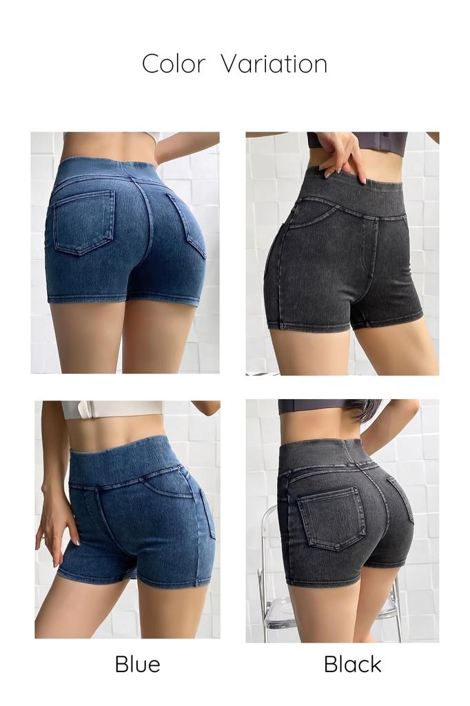 VEROMAN Short Gym Denim Size Leggings, Pants, Training, Yoga, Style, Ppi-lef085 (Blue, S)