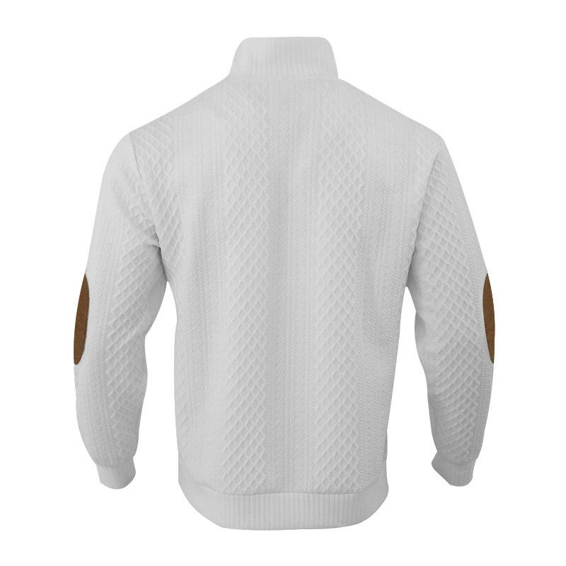 2025 Spring/Autumn Men's European Size Stand Collar Long Sleeve Jacquard Knit Sweater for Casual Outdoor Wear.