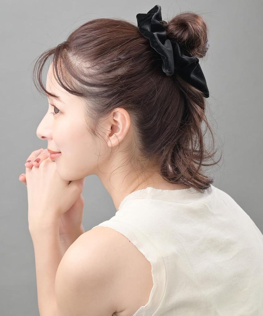 VINGTAINE Velour Square Hair for Scrunchie, Small, Arrangement, Elegant, Adults, Women, HS-225-BLACK
