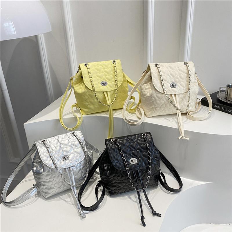 Korean Style Heart Embroidered Pu Shoulder Bag With Chain Chain For Daily Casual Use