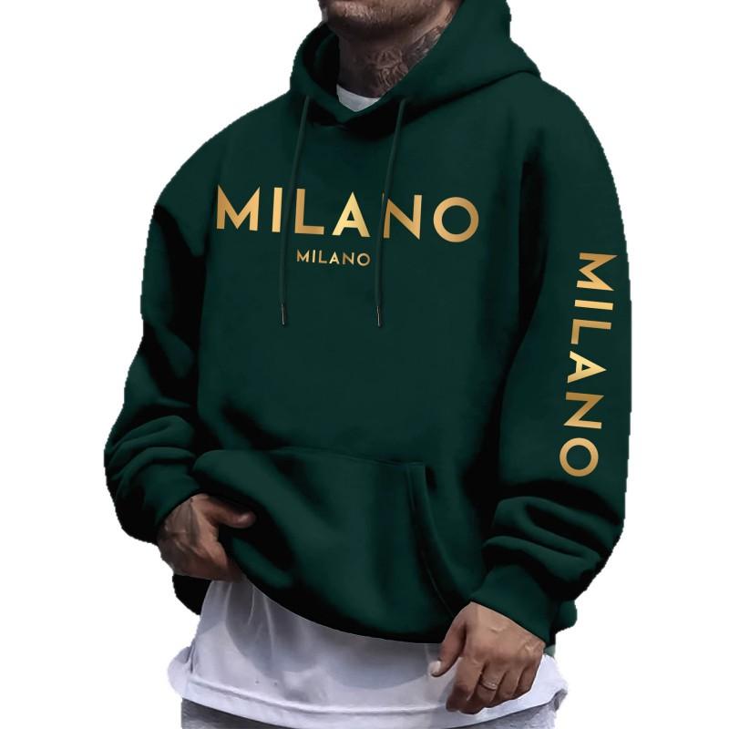 Mens Oversized Hooded Sweatshirt With Dual Print - Minimalist Milan Style Lightweight Warm Winter Casual Top
