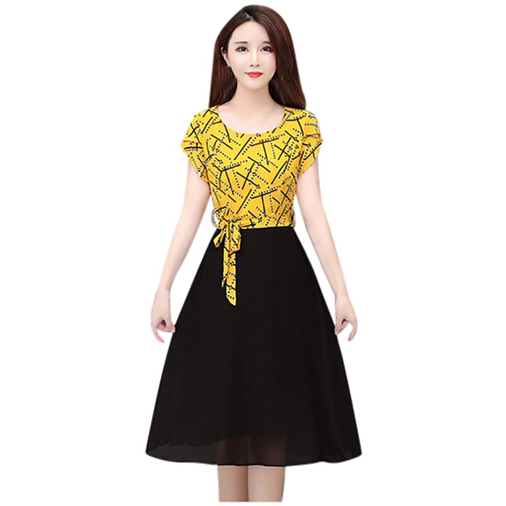 Fashion Casual Women  Short sleeve  Dress Striped Slim A-Line Dress