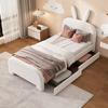 Weiches Bett 90x200cm Hasenform Samtstoff Kinder mit Kopfteil 2 Schubladen Ergonomisches Design Starke Holzlattenrost-Unterstützung Heimmöbel Kinder