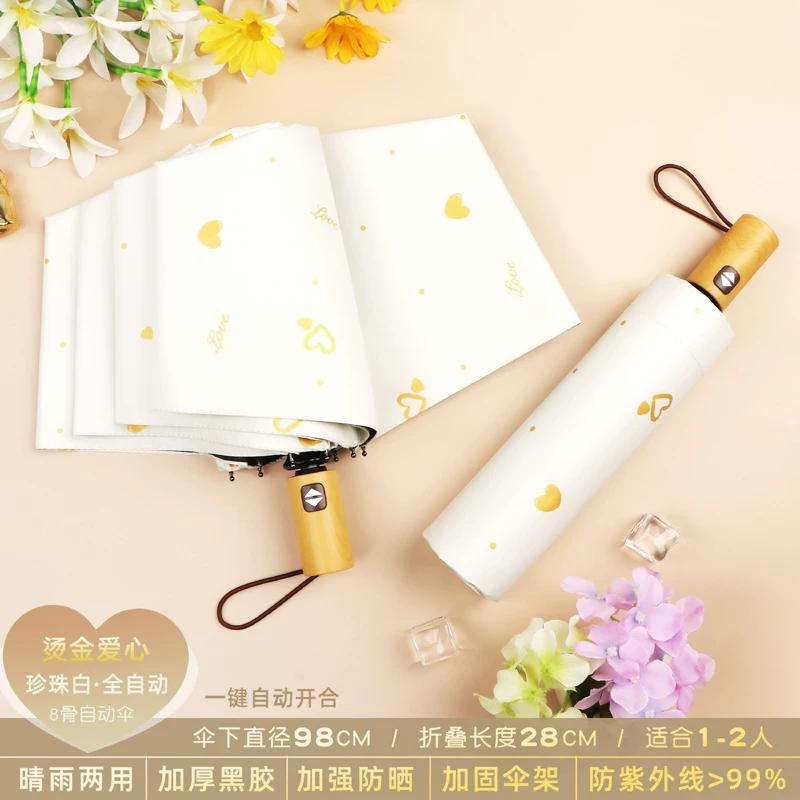 Ombrello da Bambina Carino con Stampa Pois Pieghevole Protezione Solare UV Automatico Pioggia e Sole Doppio Uso Ombrello da Sole