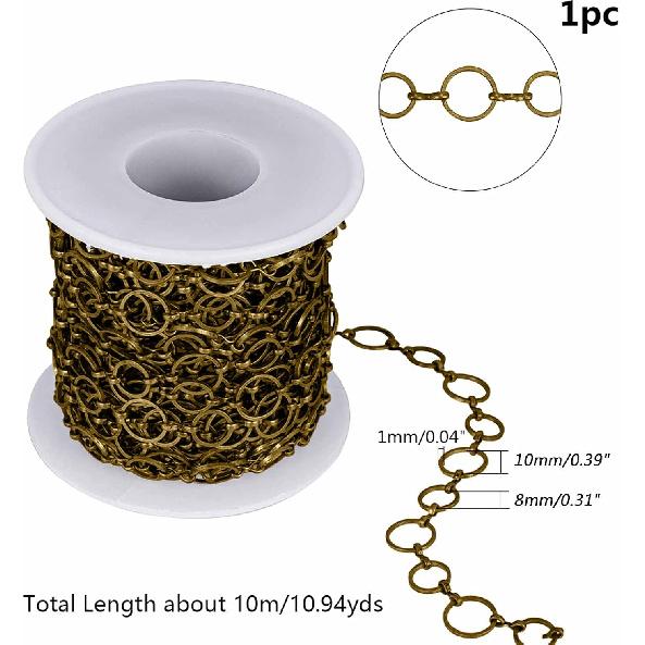 arricraft 10m/32.80 Feet Antique Bronze Chains, Brass Handmade Chains Unwelded Metal Chains Chain Roll for Necklace Jewelry Accessories DIY Making,