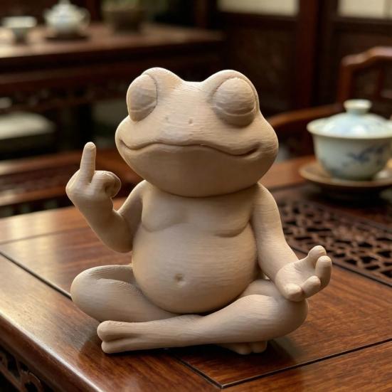 Meditatieve Kikkerbeeldje 3D Geprint Grappige Zen Yoga Kikker Tuinbeeld met Middelvinger voor Bureau Planken Huis Kantoor Terras Decoratie