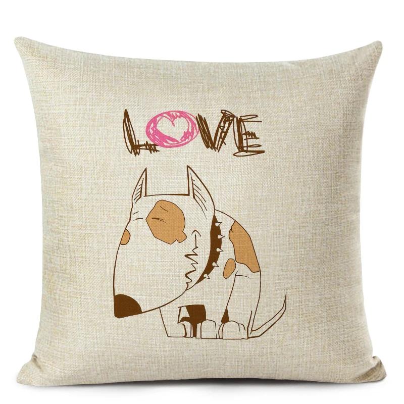 Bull Terrier Cushion Cover Cute Dog Printed Throw Pillows Cover Car Sofa Decorative Pillowcase Home Decor 45x45cm