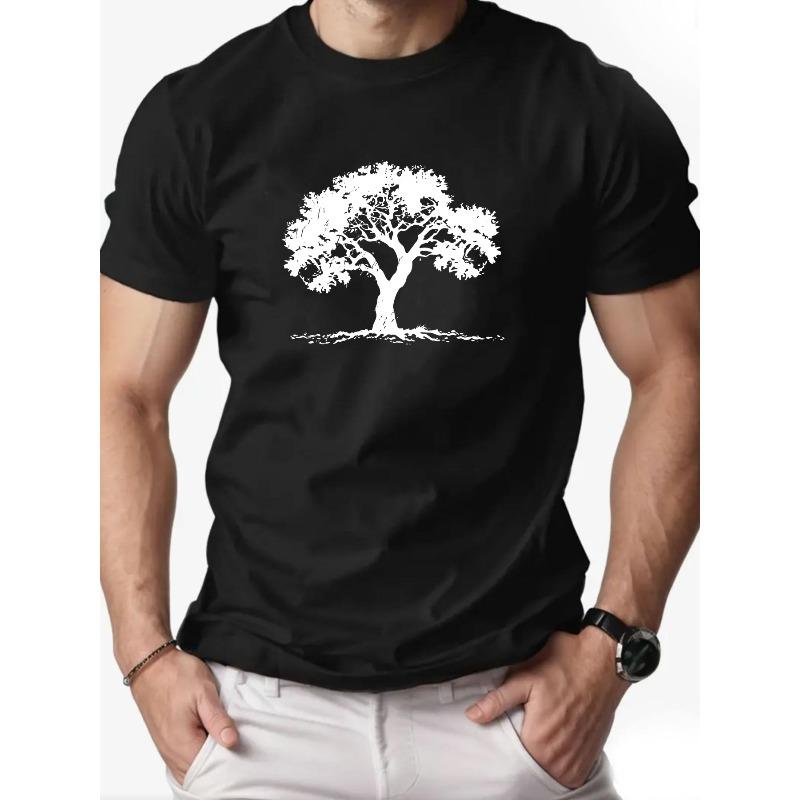 

European Size Men s Summer Casual Round Neck Short Sleeve T-Shirt with Tree Pattern 4XL чорний