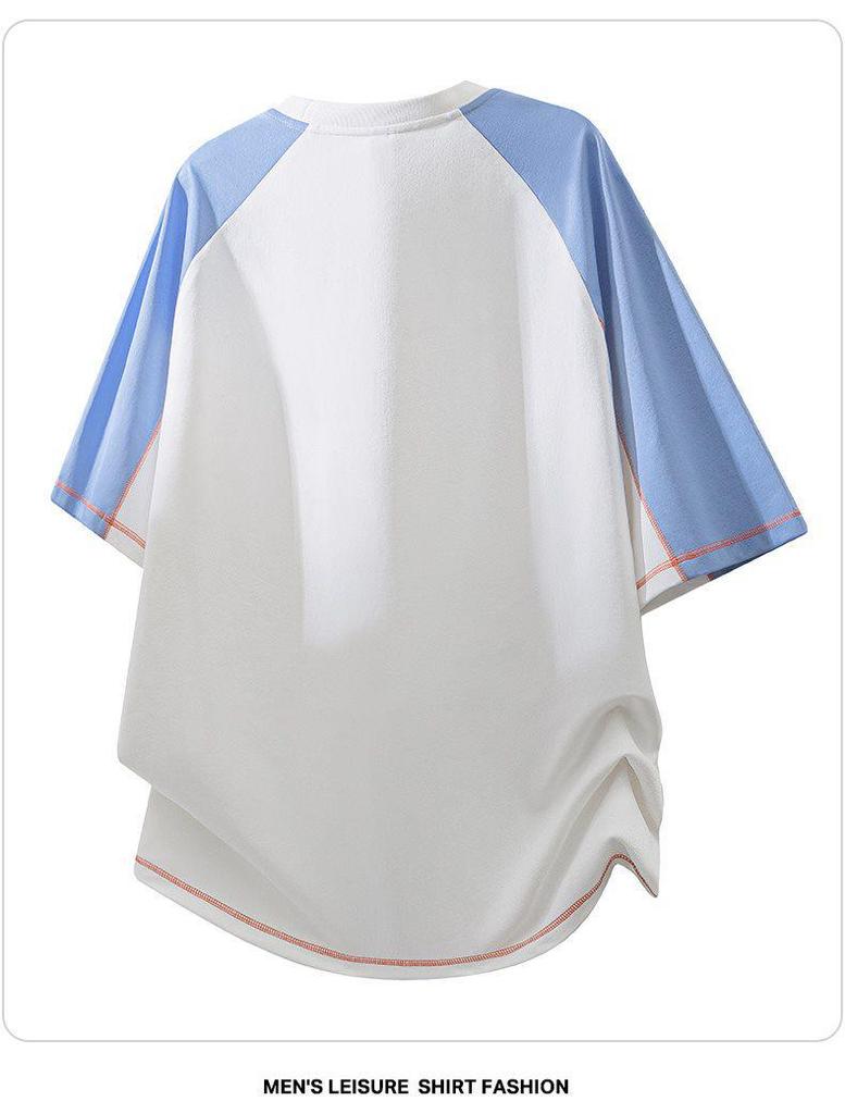 Men's Summer 2026 Raglan Contrast Short Sleeve T-shirt - Loose, Trendy, Versatile Half Sleeve Design
